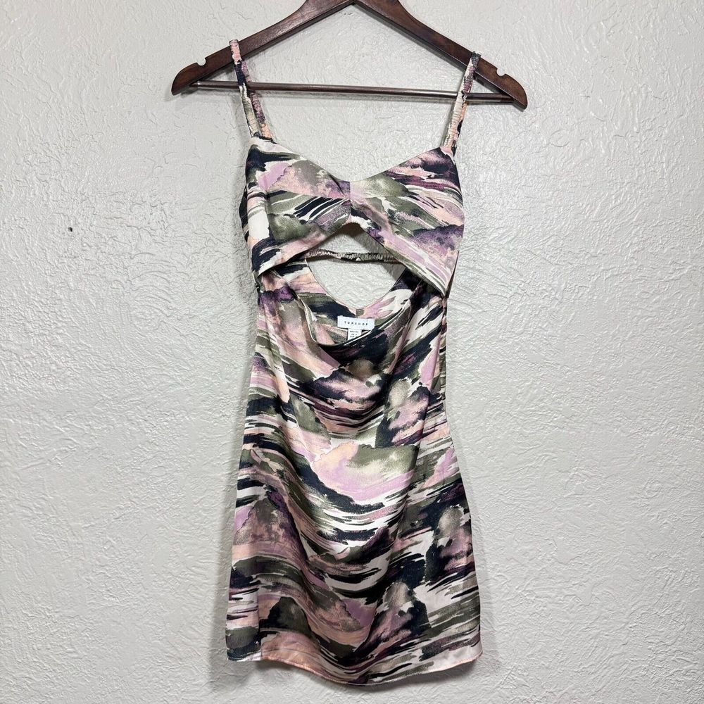 TopShop Knot Front Mini Dress‎ Tie-Dye 0 Satin 90s Y2K Grunge Clubwear Sexy New